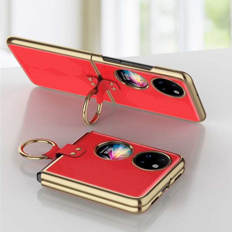For Huawei P50 Pocket Electroplated Embossed Leather Phone Case with Ring(Gold)