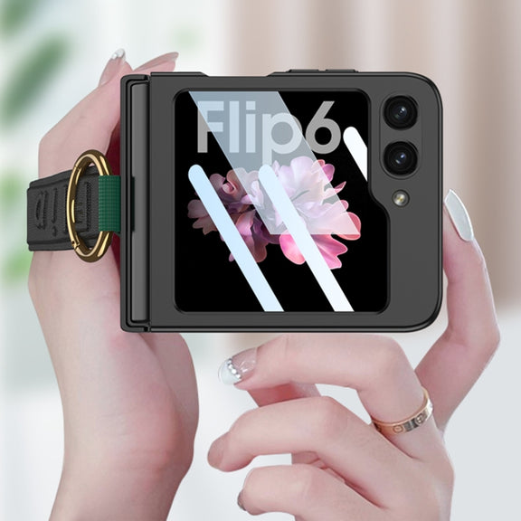 For Samsung Galaxy Z Flip6 GKK Integrated Ultrathin Shockproof Phone Case with Ring Wrist Strap(Pink)