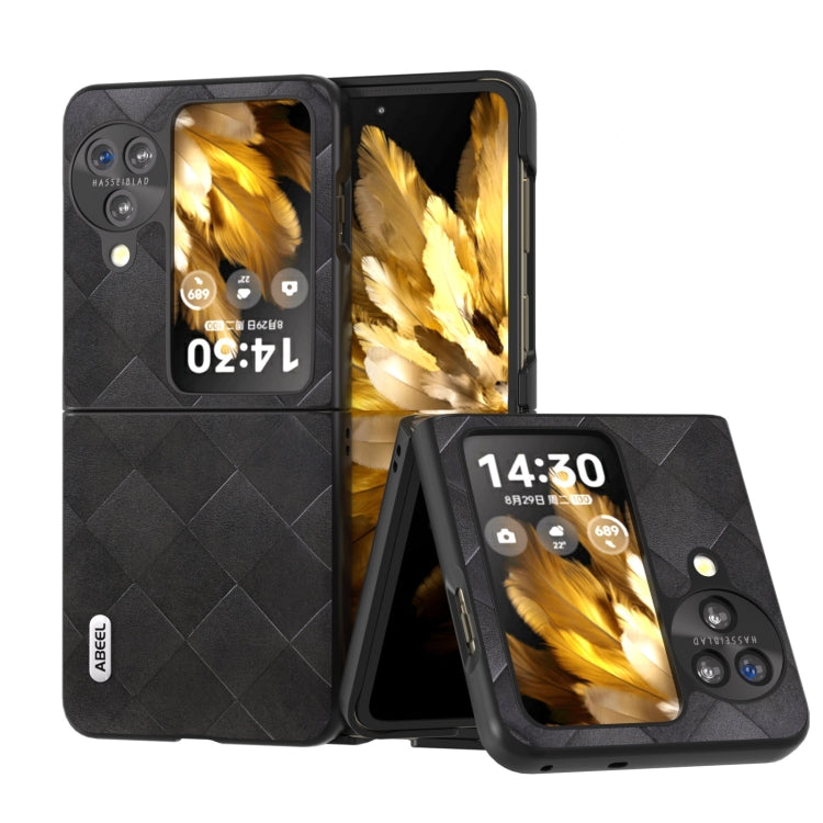 For OPPO Find N3 Flip ABEEL Weave Plaid PU Phone Case(Black)
