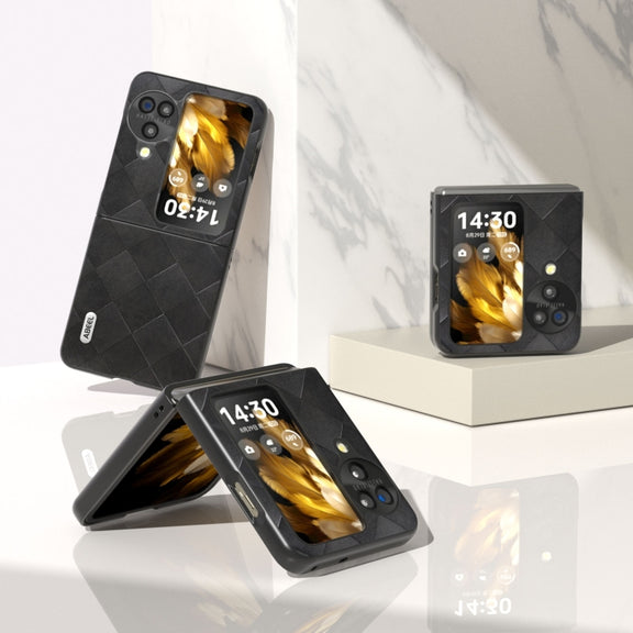 For OPPO Find N3 Flip ABEEL Weave Plaid PU Phone Case(Black)