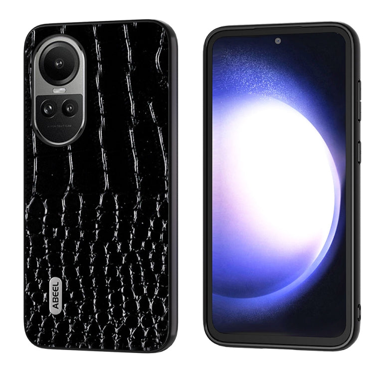 For OPPO Reno 10 / 10 Pro Global ABEEL Genuine Leather Crocodile Pattern Black Edge Phone Case(Black)