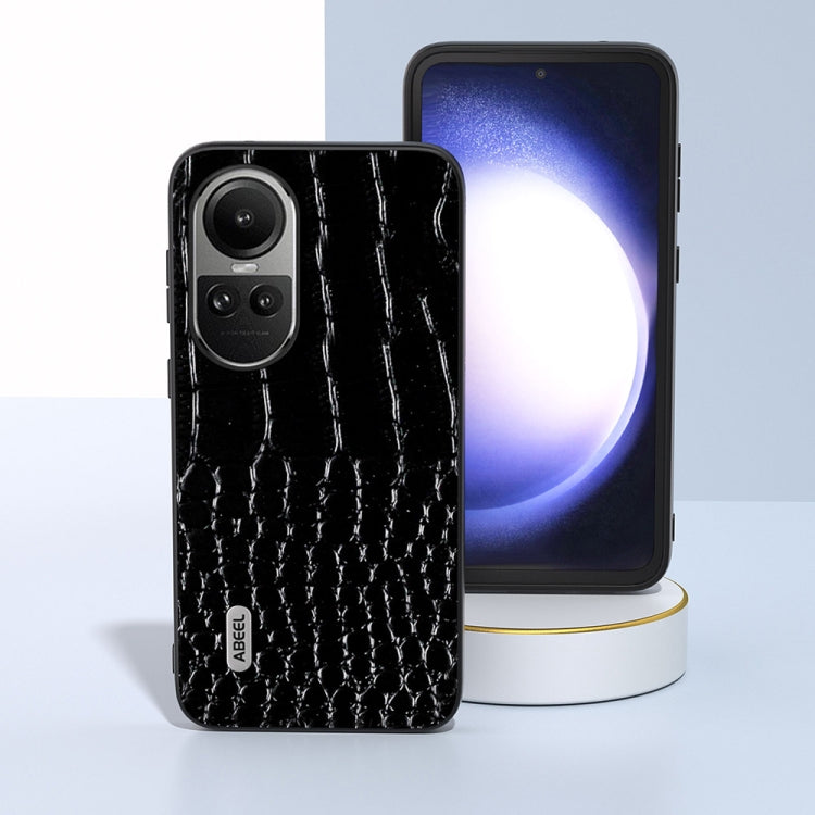 For OPPO Reno 10 / 10 Pro Global ABEEL Genuine Leather Crocodile Pattern Black Edge Phone Case(Black)