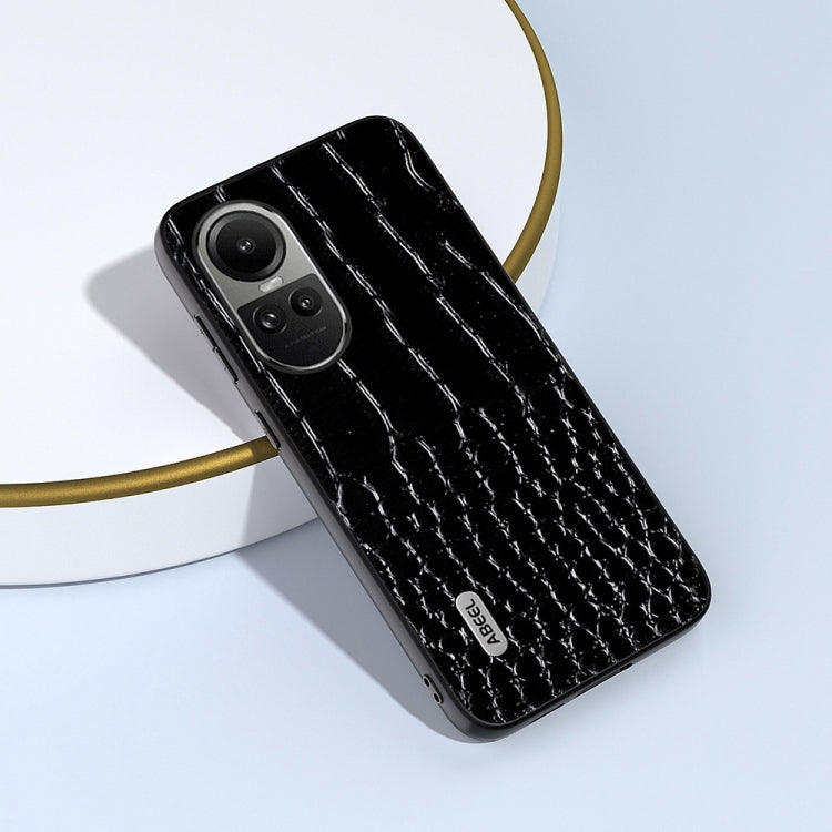 For OPPO Reno 10 / 10 Pro Global ABEEL Genuine Leather Crocodile Pattern Black Edge Phone Case(Black)