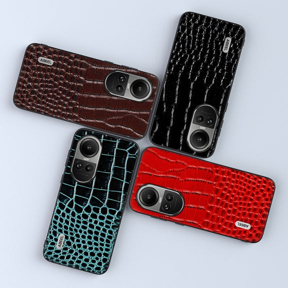 For OPPO Reno 10 / 10 Pro Global ABEEL Genuine Leather Crocodile Pattern Black Edge Phone Case(Black)