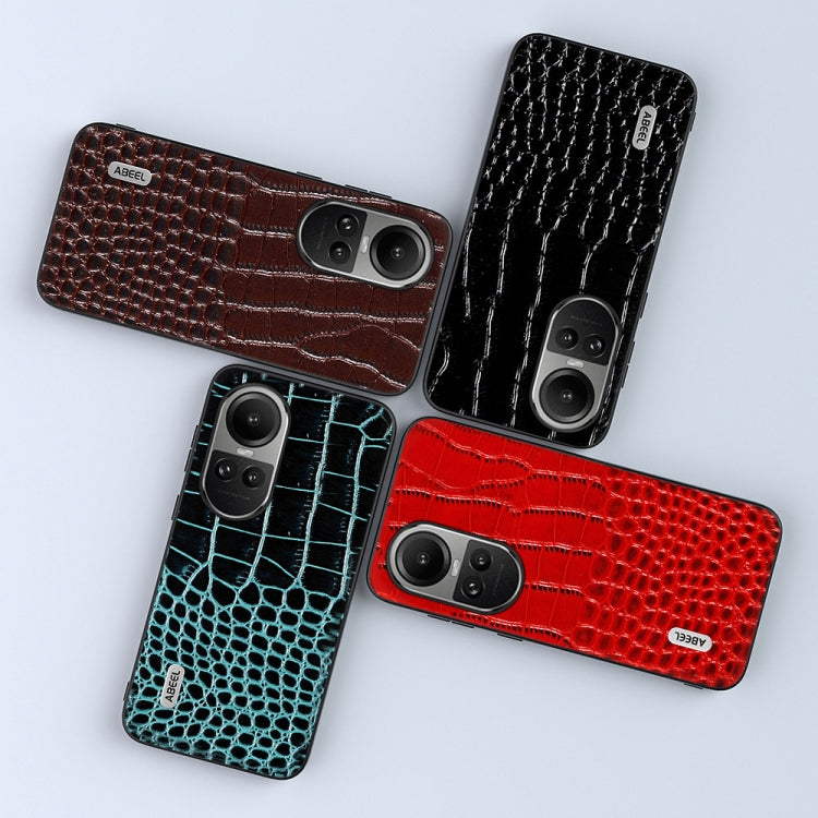 For OPPO Reno 10 / 10 Pro Global ABEEL Genuine Leather Crocodile Pattern Black Edge Phone Case(Black)