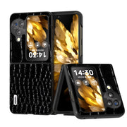 For OPPO Find N3 Flip ABEEL Genuine Leather Crocodile Pattern Black Edge Phone Case(Black)