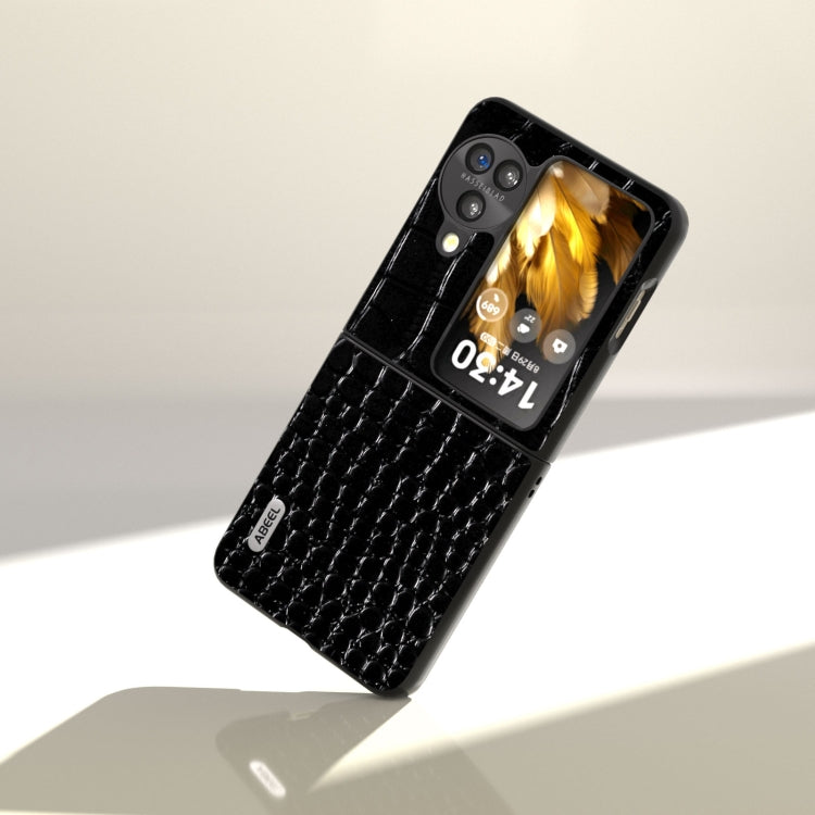 For OPPO Find N3 Flip ABEEL Genuine Leather Crocodile Pattern Black Edge Phone Case(Black)
