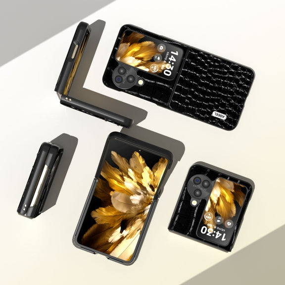 For OPPO Find N3 Flip ABEEL Genuine Leather Crocodile Pattern Black Edge Phone Case(Black)