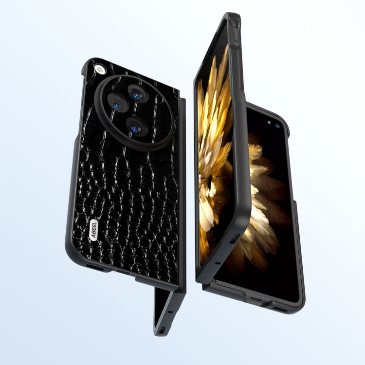 For OPPO Find N3 ABEEL Genuine Leather Crocodile Pattern Black Edge Phone Case(Black)