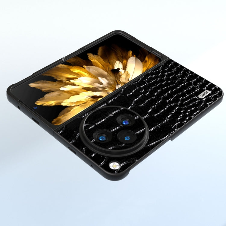 For OPPO Find N3 ABEEL Genuine Leather Crocodile Pattern Black Edge Phone Case(Black)