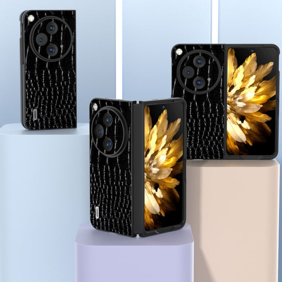 For OPPO Find N3 ABEEL Genuine Leather Crocodile Pattern Black Edge Phone Case(Black)