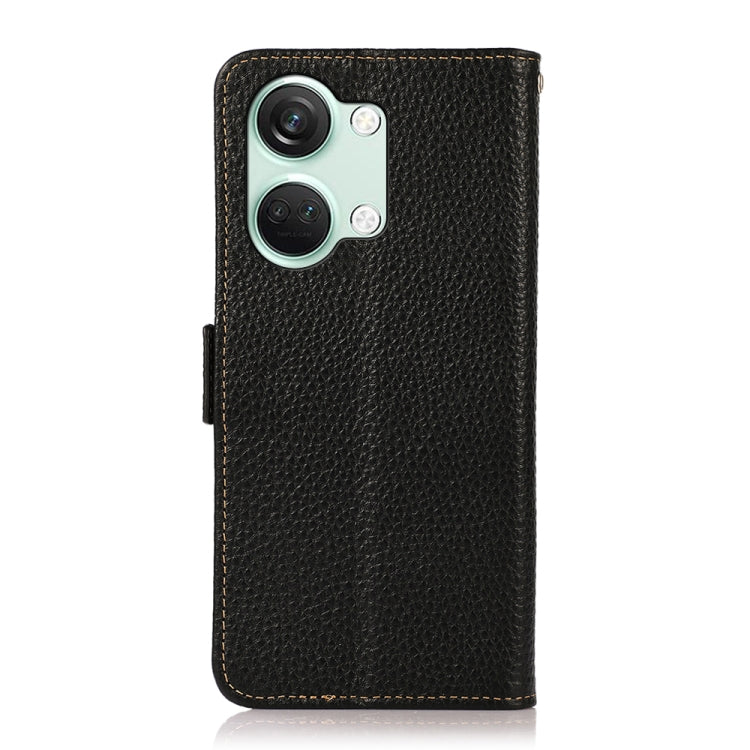 For OnePlus Nord 3 KHAZNEH Side-Magnetic Litchi Genuine Leather RFID Phone Case(Black)