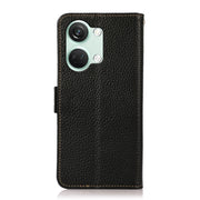 For OnePlus Nord 3 KHAZNEH Side-Magnetic Litchi Genuine Leather RFID Phone Case(Black)