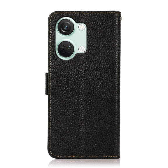 For OnePlus Nord 3 KHAZNEH Side-Magnetic Litchi Genuine Leather RFID Phone Case(Black)