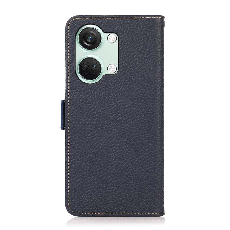For OnePlus Nord 3 KHAZNEH Side-Magnetic Litchi Genuine Leather RFID Phone Case(Blue)
