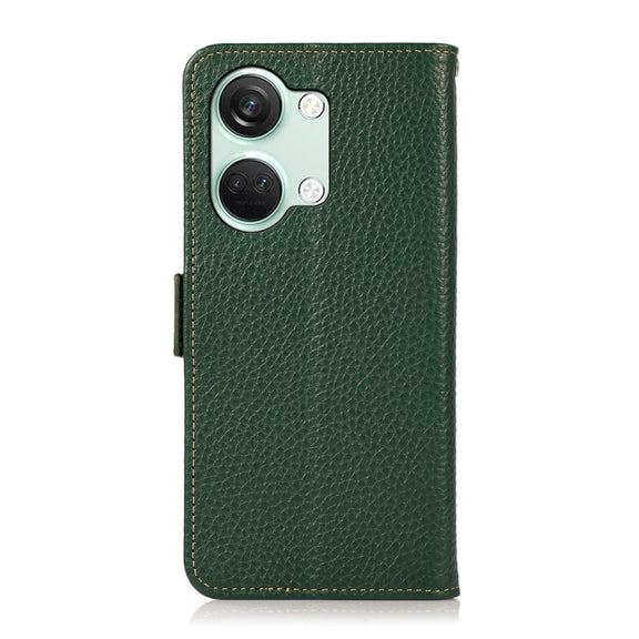 For OnePlus Nord 3 KHAZNEH Side-Magnetic Litchi Genuine Leather RFID Phone Case(Green)
