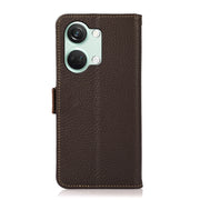 For OnePlus Nord 3 KHAZNEH Side-Magnetic Litchi Genuine Leather RFID Phone Case(Brown)