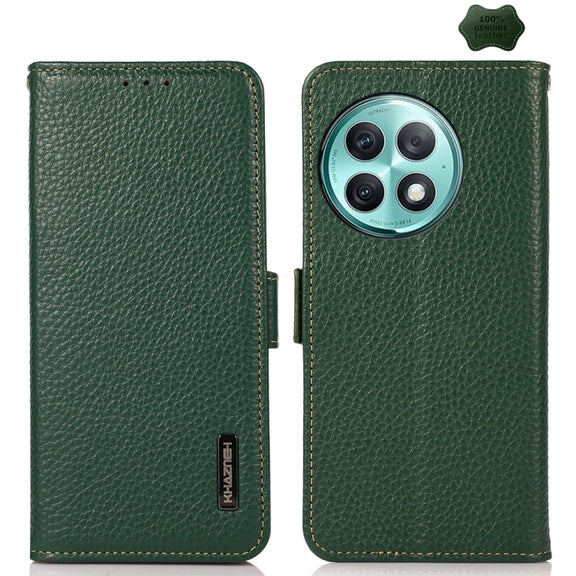 For OnePlus Ace 2 Pro KHAZNEH Side-Magnetic Litchi Genuine Leather RFID Phone Case(Green)