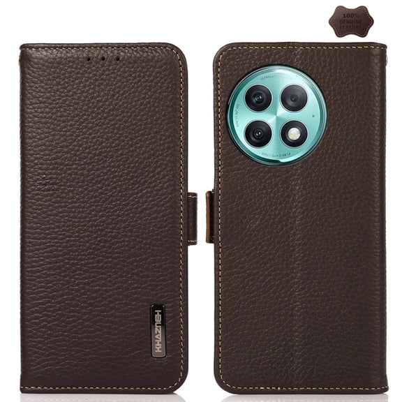 For OnePlus Ace 2 Pro KHAZNEH Side-Magnetic Litchi Genuine Leather RFID Phone Case(Brown)