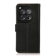 For OnePlus 12 KHAZNEH Side-Magnetic Litchi Genuine Leather RFID Phone Case(Black)