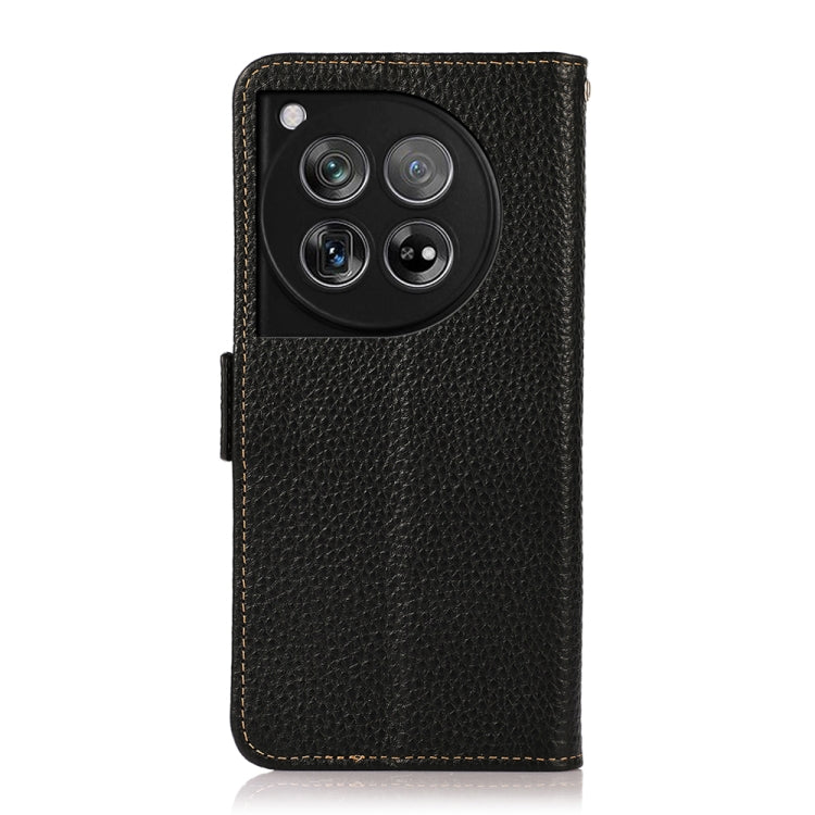 For OnePlus 12 KHAZNEH Side-Magnetic Litchi Genuine Leather RFID Phone Case(Black)