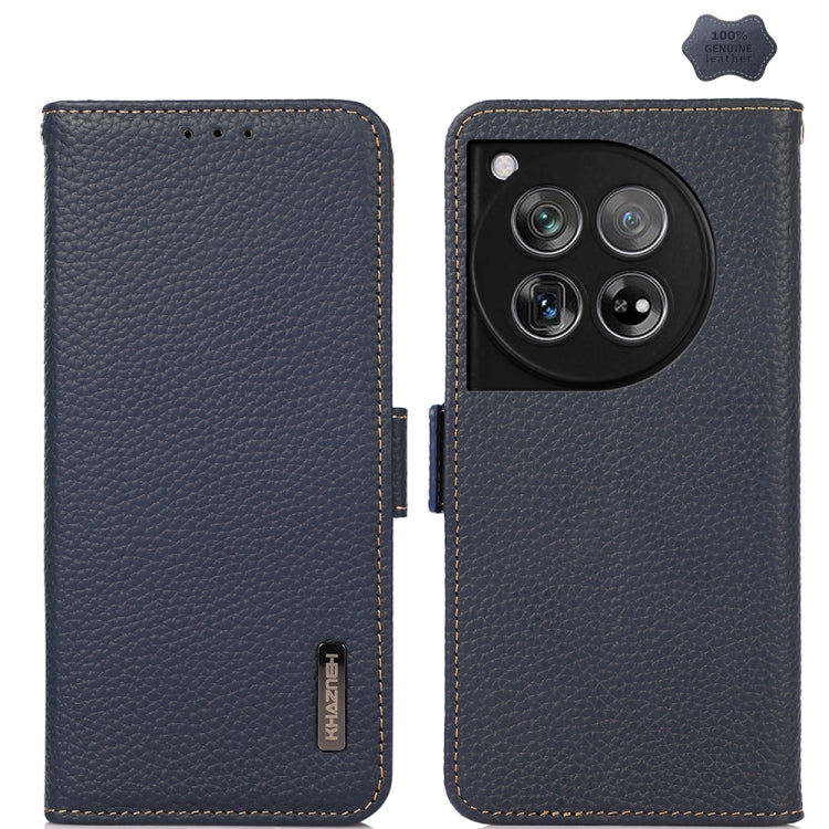 For OnePlus 12 KHAZNEH Side-Magnetic Litchi Genuine Leather RFID Phone Case(Blue)