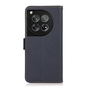 For OnePlus 12 KHAZNEH Side-Magnetic Litchi Genuine Leather RFID Phone Case(Blue)