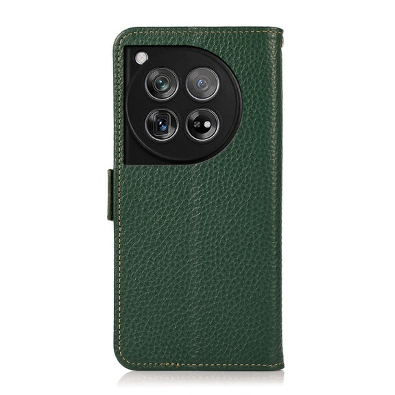 For OnePlus 12 KHAZNEH Side-Magnetic Litchi Genuine Leather RFID Phone Case(Green)