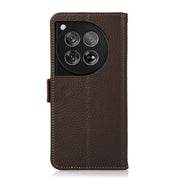 For OnePlus 12 KHAZNEH Side-Magnetic Litchi Genuine Leather RFID Phone Case(Brown)