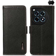 For OnePlus 12R KHAZNEH Side-Magnetic Litchi Genuine Leather RFID Phone Case(Black)