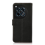 For OnePlus 12R KHAZNEH Side-Magnetic Litchi Genuine Leather RFID Phone Case(Black)