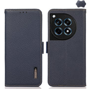 For OnePlus 12R KHAZNEH Side-Magnetic Litchi Genuine Leather RFID Phone Case(Blue)