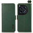 For OnePlus 12R KHAZNEH Side-Magnetic Litchi Genuine Leather RFID Phone Case(Green) - OnePlus Cases by PMC TechLife | Online Shopping South Africa | PMC TechLife | Buy Now Pay Later Mobicred