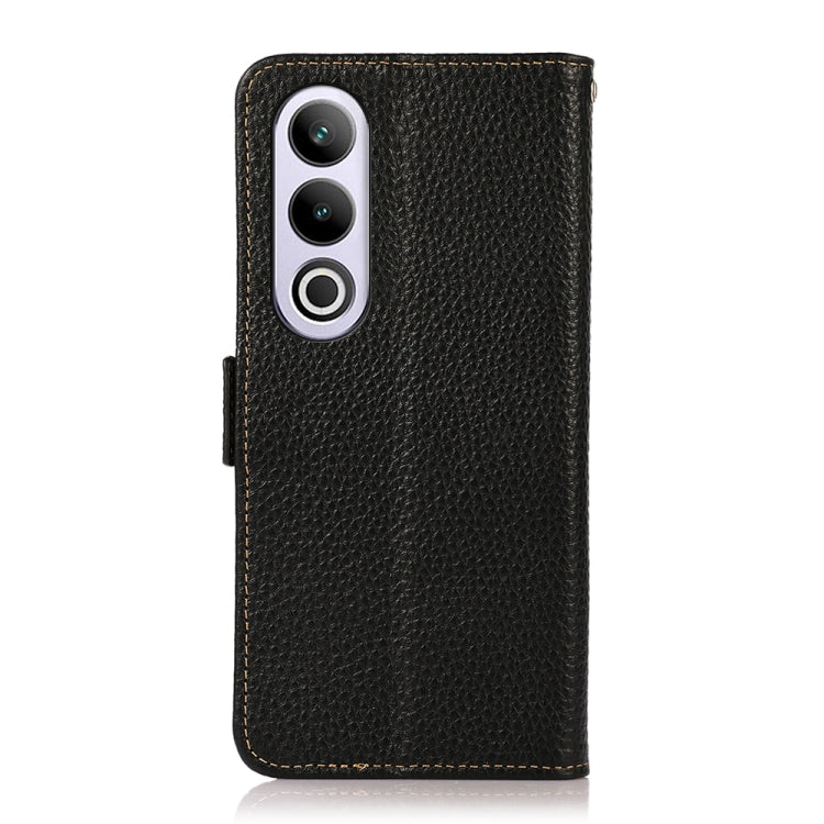 For OnePlus Ace 3V KHAZNEH Side-Magnetic Litchi Genuine Leather RFID Phone Case(Black)