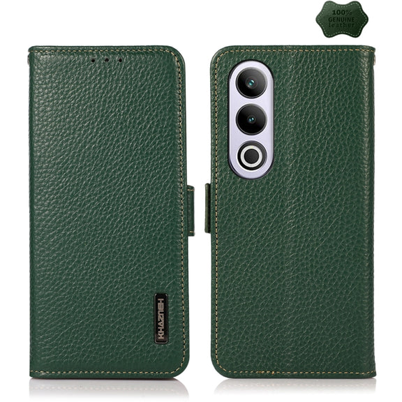For OnePlus Ace 3V KHAZNEH Side-Magnetic Litchi Genuine Leather RFID Phone Case(Green)