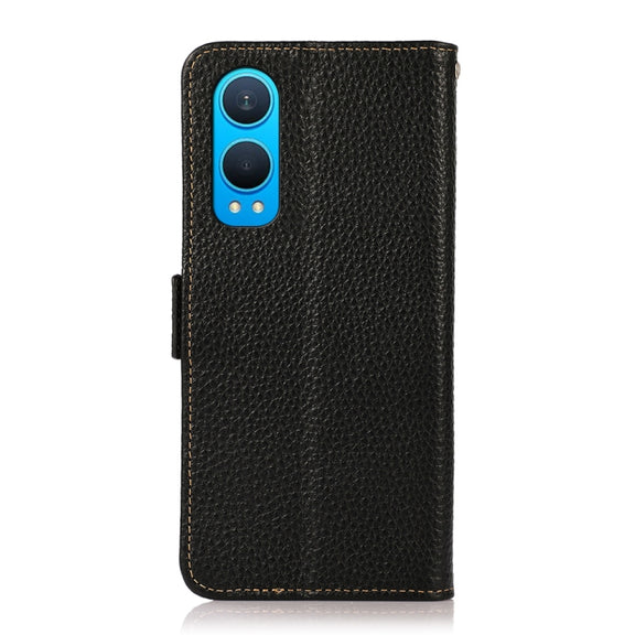For OnePlus CE4 Lite KHAZNEH Side-Magnetic Litchi Genuine Leather RFID Phone Case(Black)