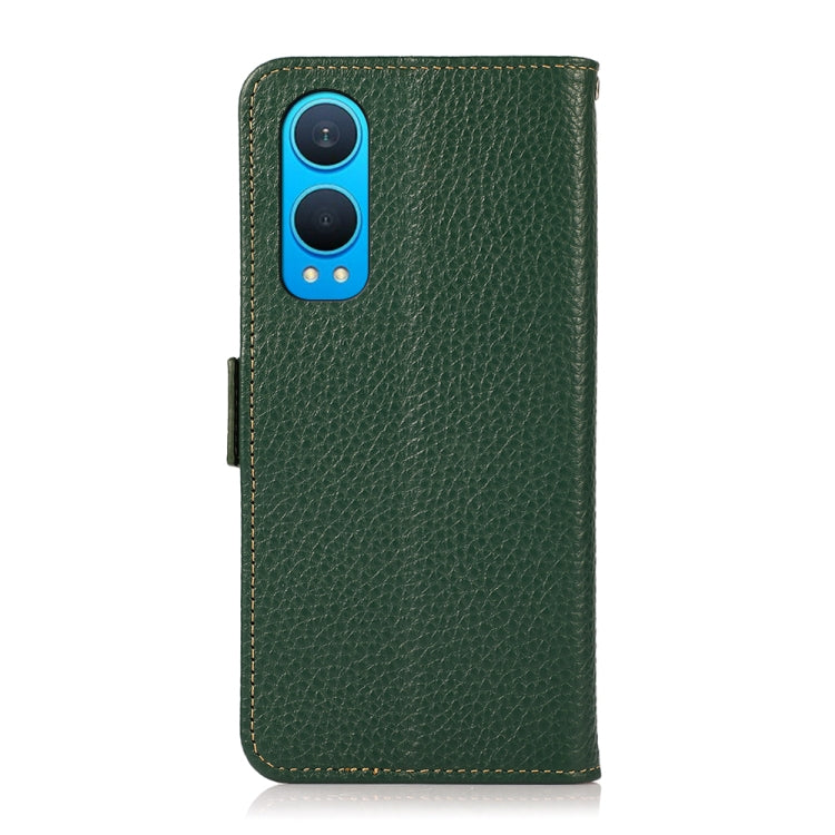For OnePlus CE4 Lite KHAZNEH Side-Magnetic Litchi Genuine Leather RFID Phone Case(Green)