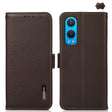 For OnePlus CE4 Lite KHAZNEH Side-Magnetic Litchi Genuine Leather RFID Phone Case(Brown) - OnePlus Cases by PMC TechLife | Online Shopping South Africa | PMC TechLife | Buy Now Pay Later Mobicred