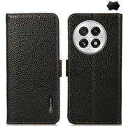For OnePlus 13 KHAZNEH Side-Magnetic Litchi Genuine Leather RFID Phone Case(Black)