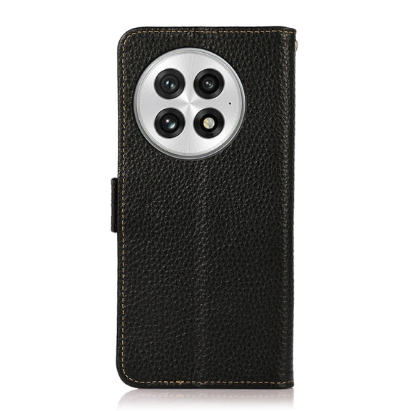 For OnePlus 13 KHAZNEH Side-Magnetic Litchi Genuine Leather RFID Phone Case(Black)