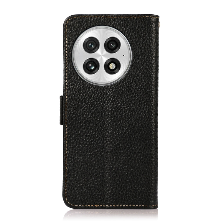For OnePlus 13 KHAZNEH Side-Magnetic Litchi Genuine Leather RFID Phone Case(Black)