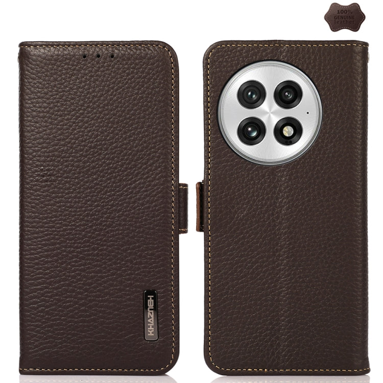 For OnePlus 13 KHAZNEH Side-Magnetic Litchi Genuine Leather RFID Phone Case(Brown)