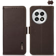 For OnePlus 13 KHAZNEH Side-Magnetic Litchi Genuine Leather RFID Phone Case(Brown) - OnePlus Cases by PMC TechLife | Online Shopping South Africa | PMC TechLife | Buy Now Pay Later Mobicred