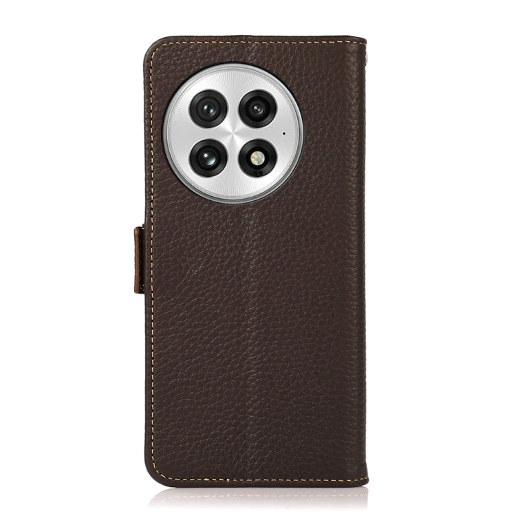 For OnePlus 13 KHAZNEH Side-Magnetic Litchi Genuine Leather RFID Phone Case(Brown)