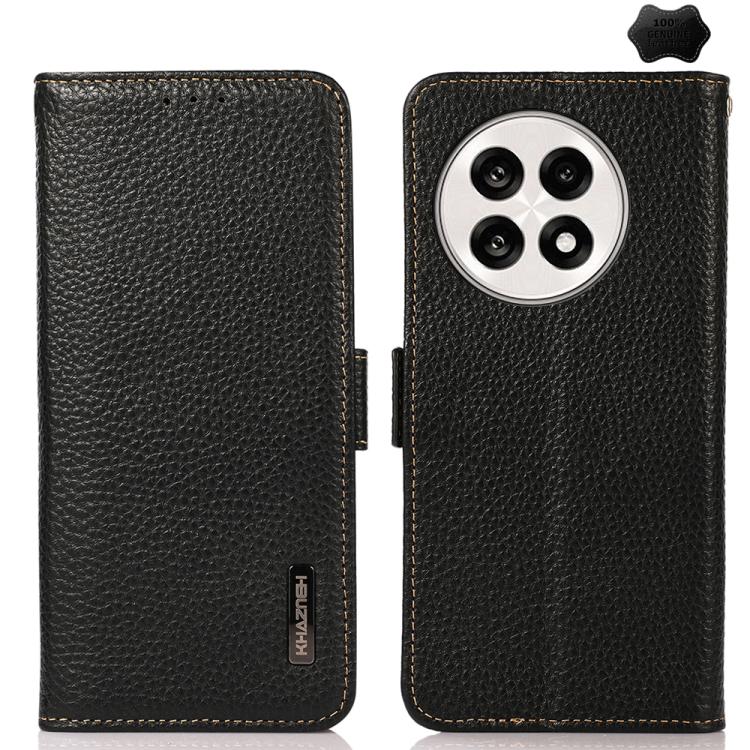 For OnePlus Ace 5 Pro / Ace 5 / 13R KHAZNEH Side-Magnetic Litchi Genuine Leather RFID Phone Case(Black)