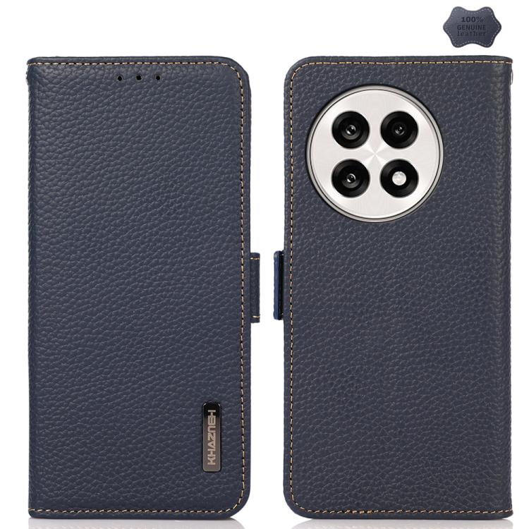 For OnePlus Ace 5 Pro / Ace 5 / 13R KHAZNEH Side-Magnetic Litchi Genuine Leather RFID Phone Case(Blue)