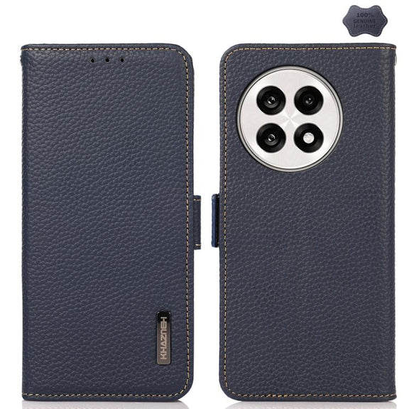For OnePlus Ace 5 Pro / Ace 5 / 13R KHAZNEH Side-Magnetic Litchi Genuine Leather RFID Phone Case(Blue)