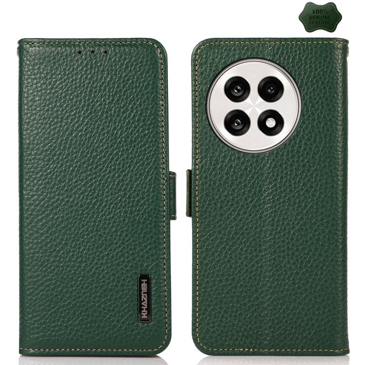 For OnePlus Ace 5 Pro / Ace 5 / 13R KHAZNEH Side-Magnetic Litchi Genuine Leather RFID Phone Case(Green)