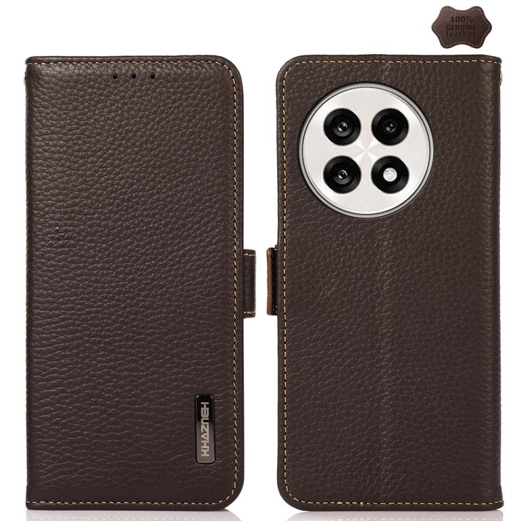 For OnePlus Ace 5 Pro / Ace 5 / 13R KHAZNEH Side-Magnetic Litchi Genuine Leather RFID Phone Case(Brown)