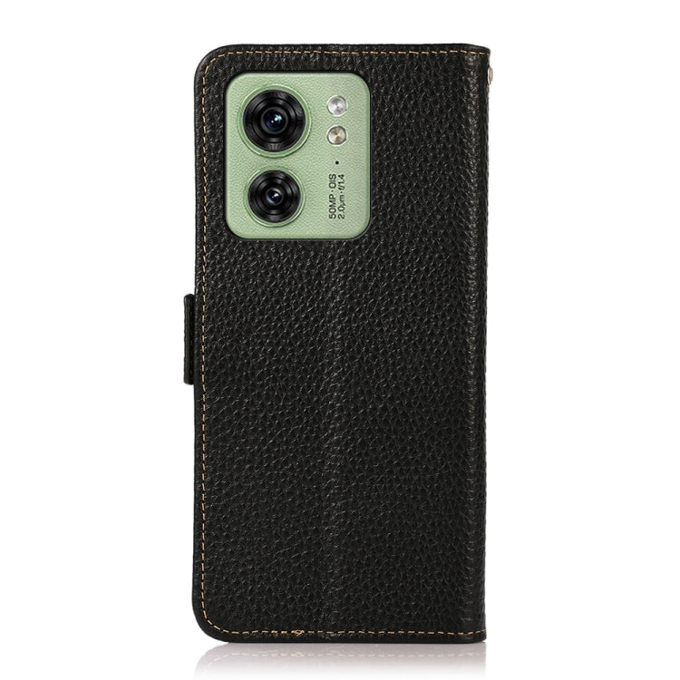 For Motorola Edge 40 KHAZNEH Side-Magnetic Litchi Genuine Leather RFID Phone Case(Black)